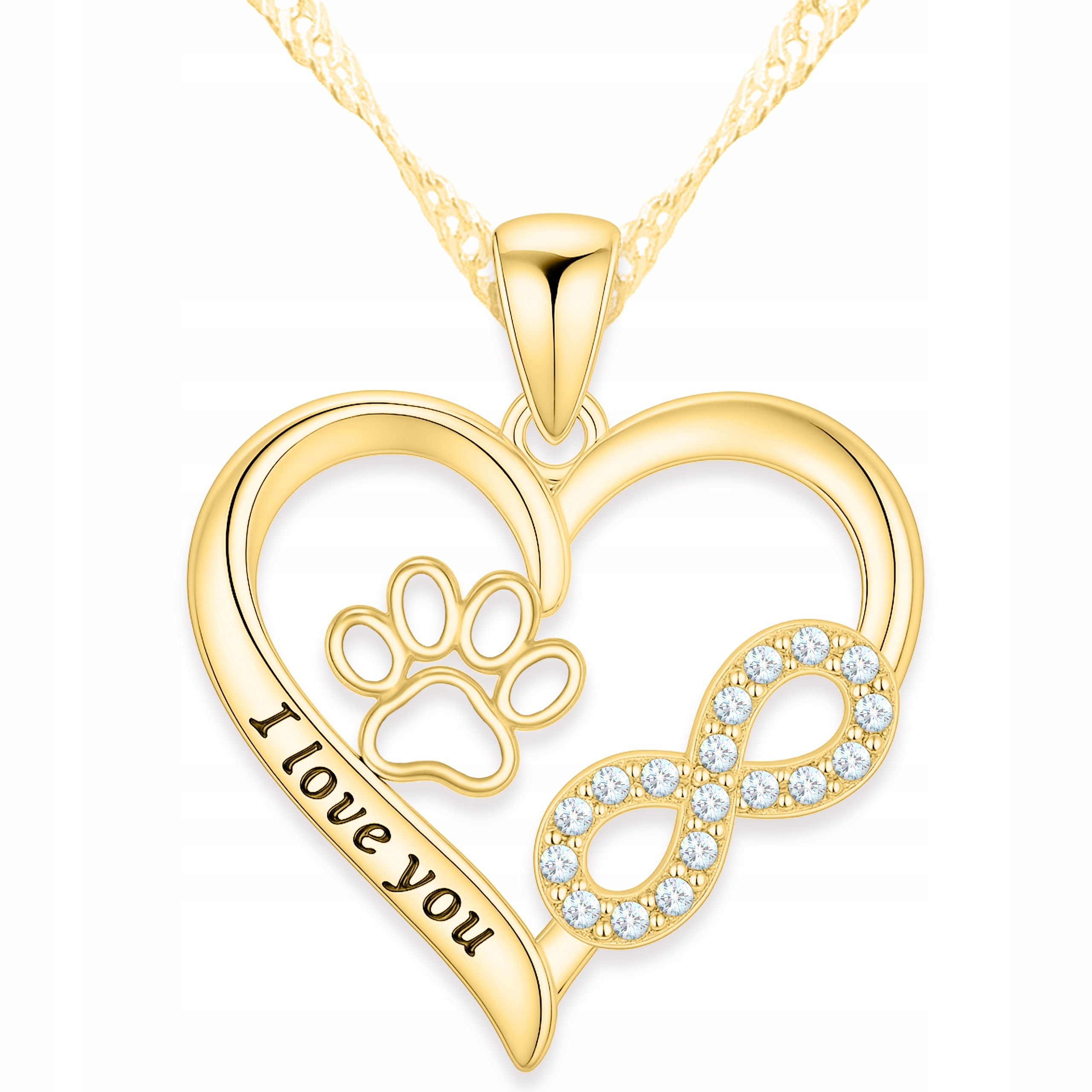 Zlatý náhrdelník Srdce s zirkony Chňapka psa Kočka Nekonečno Stříbro 925