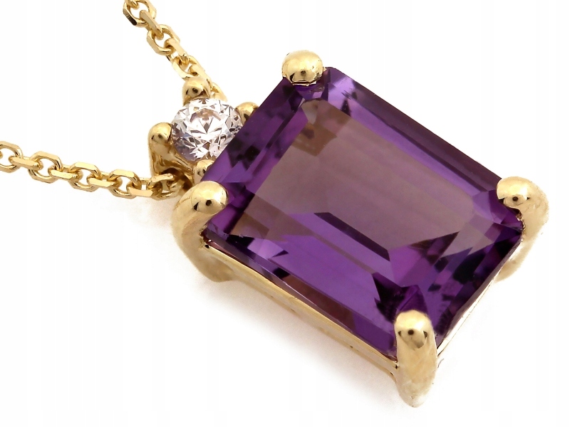 Náhrdelník ze žlutého zlata 585 s ametystem a zirkonem r42, elegantní dárek