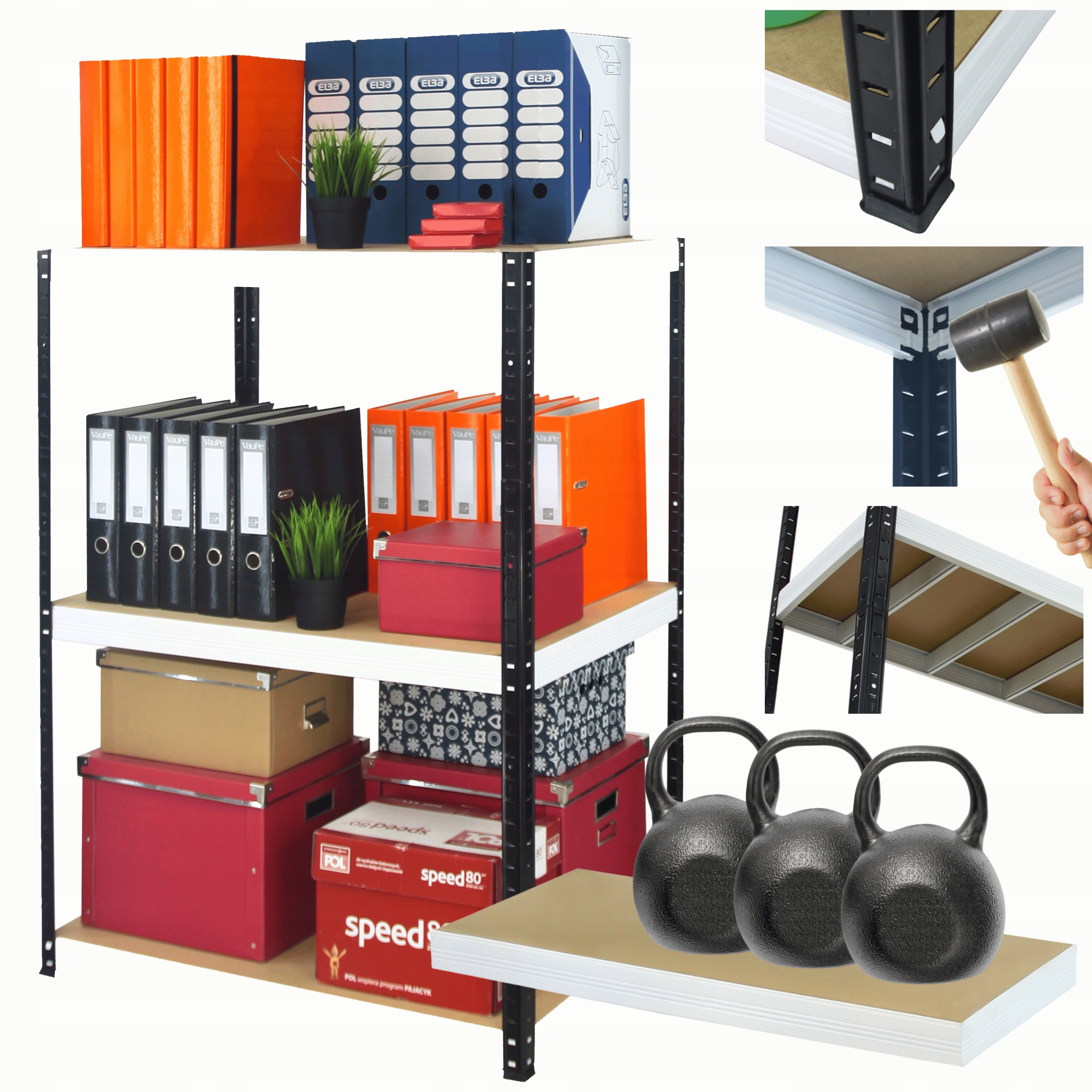 Kovový skladový regál Helios 90x110x45 cm 3Px350 kg Pevný