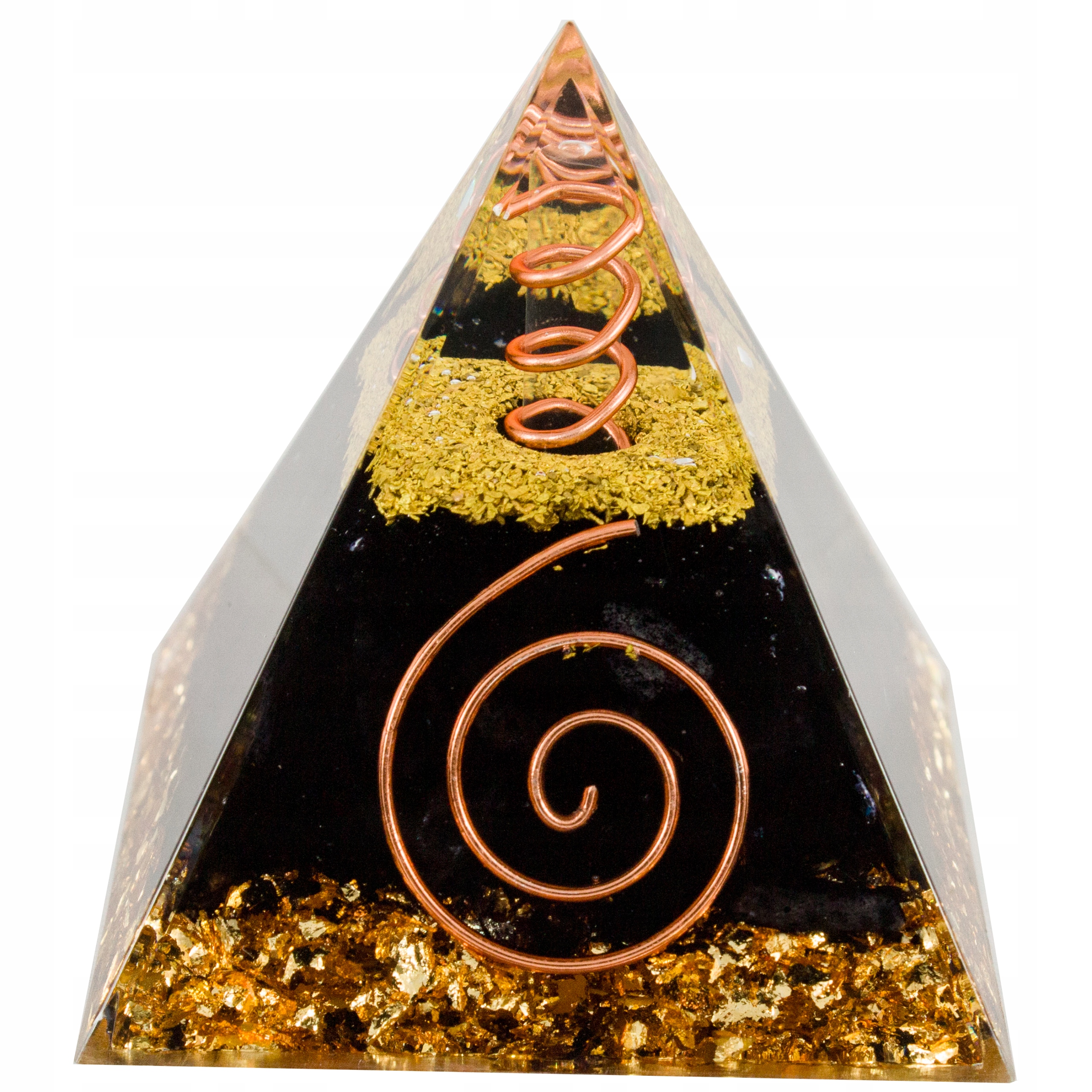 Pyramida Orgonit Obsidián Zlatá Fólie Topaz Bílá Harmonizace Čaker 5cm