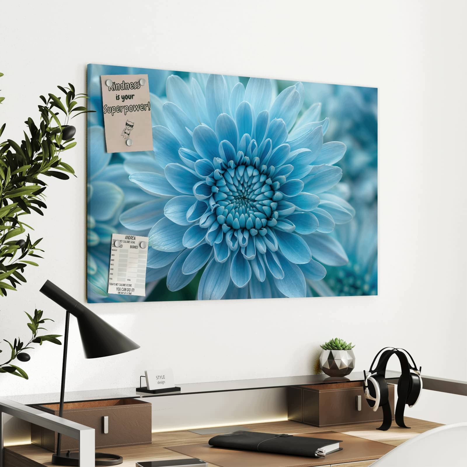 Magnetická tabule Niebieské Květina Makro 90 × 60 cm