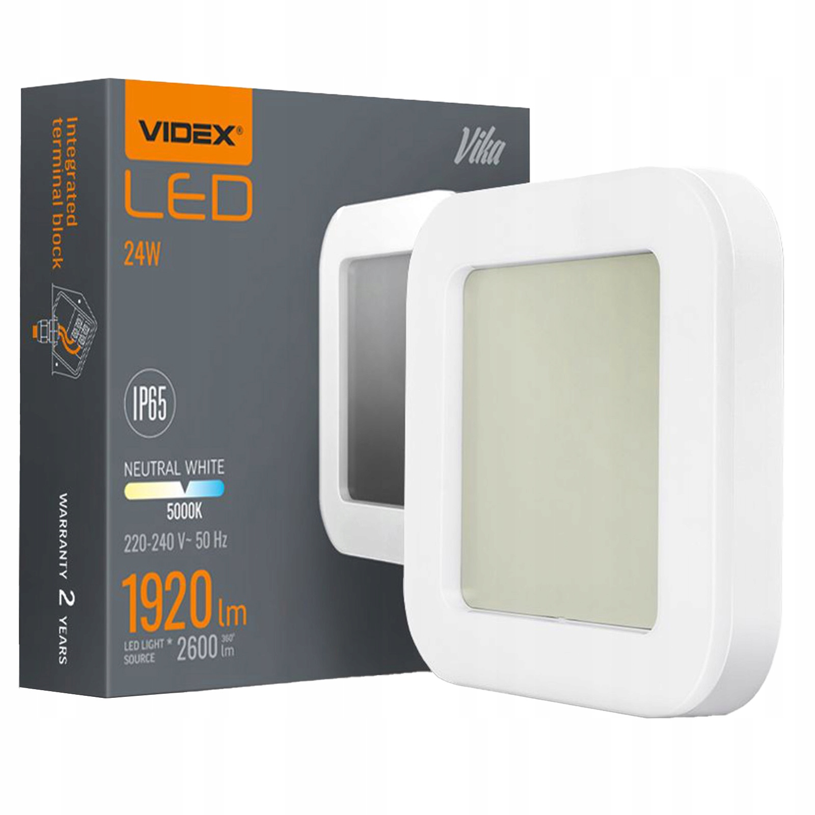 Venkovní lampa Stropní Svítidlo Led Svítidlo 24W 2600lm 5000K Studená bílá IP65 Videx