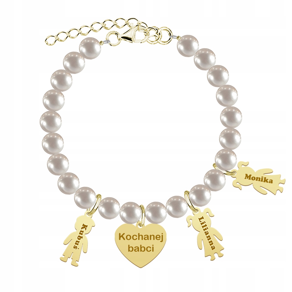 Zlatý náramek pro maminku Jméno dítěte Perly Šperky 925 Gravírování Přání