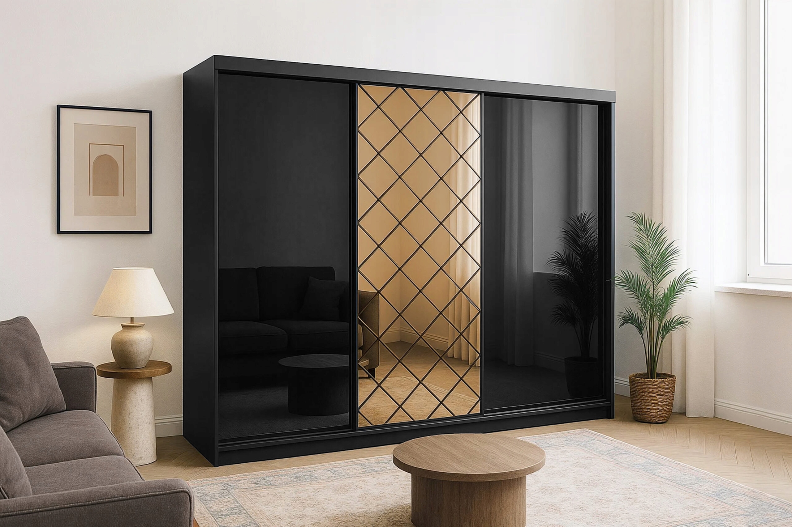 Moderní Skříň Na Oblečení Se Zrcadlem Caro 250 Černá