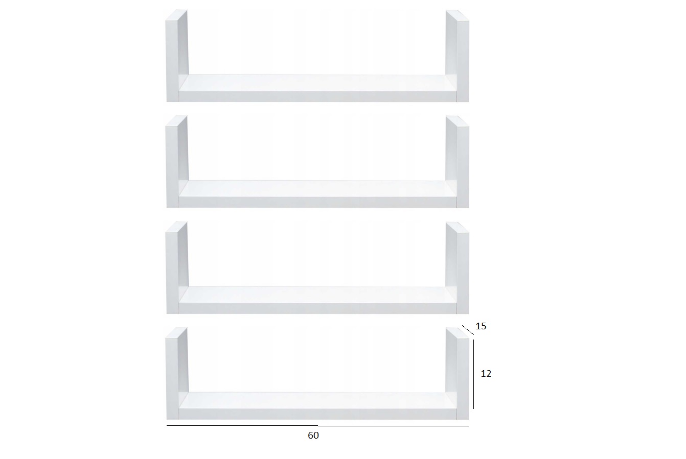 PÓŁKA WISZĄCA 60cm z boczkami komplet 4 sztuki Kolor mebla biały