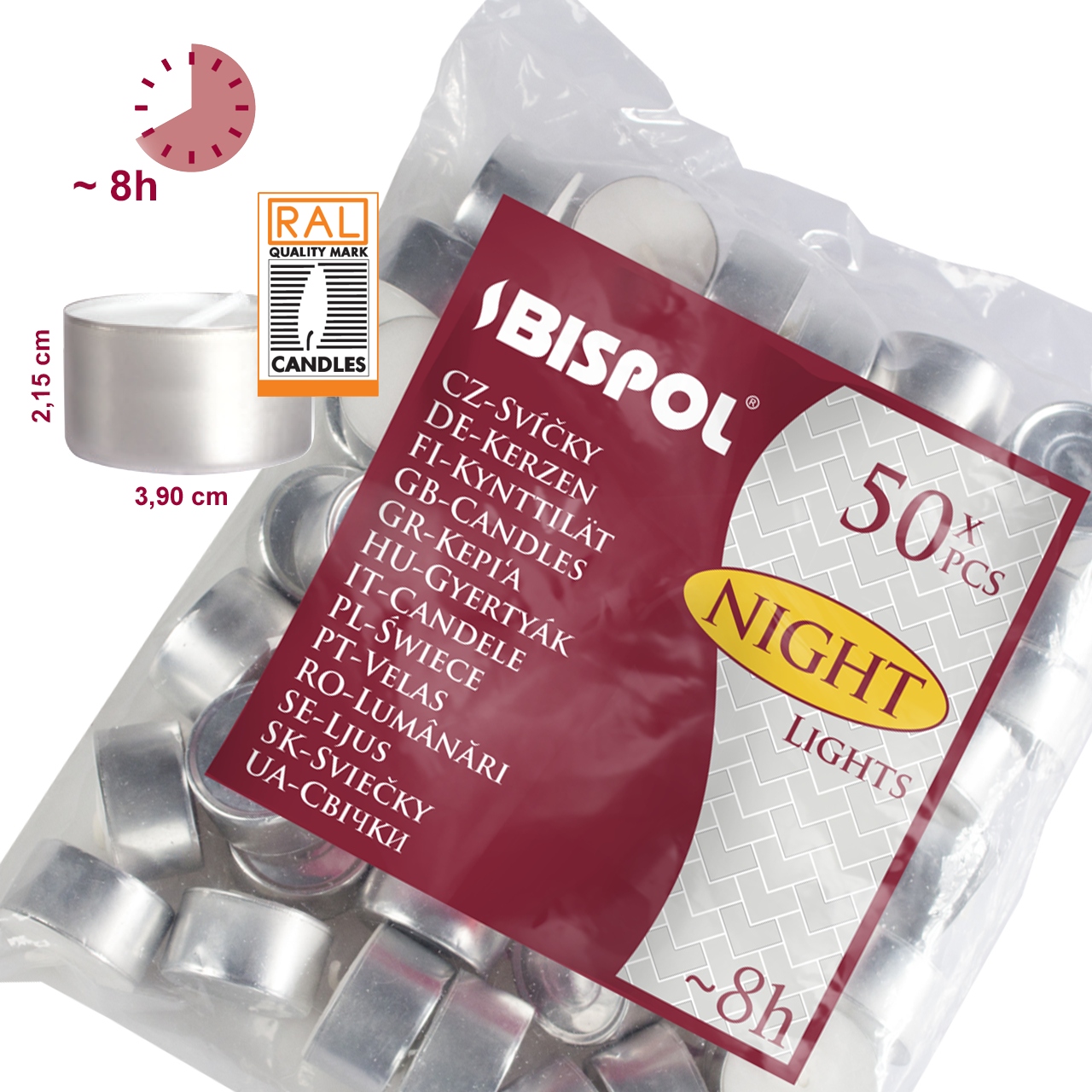

Podgrzewacze świece tealight 50 sztuk palenie 8h