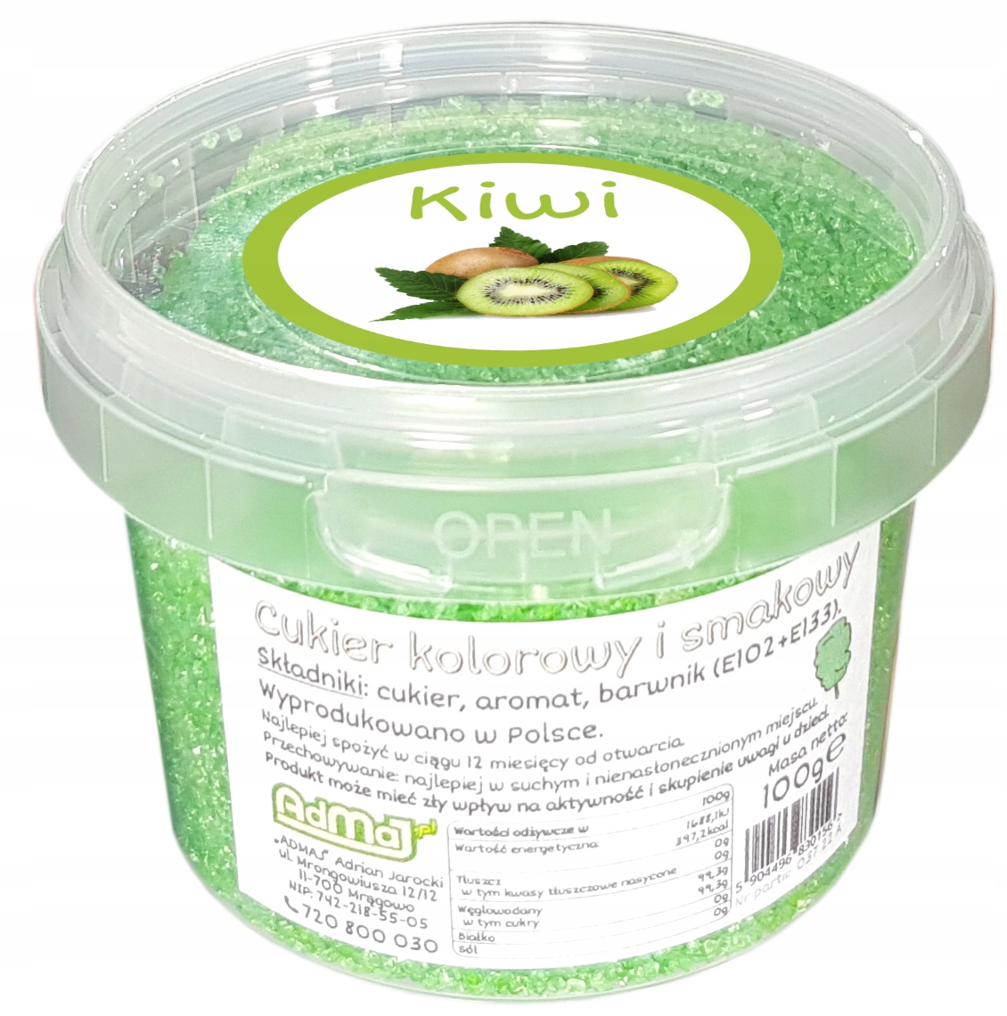 Cukier Do Waty Cukrowej Kiwi 100g kolorowy wiadro Marka AdMaJ