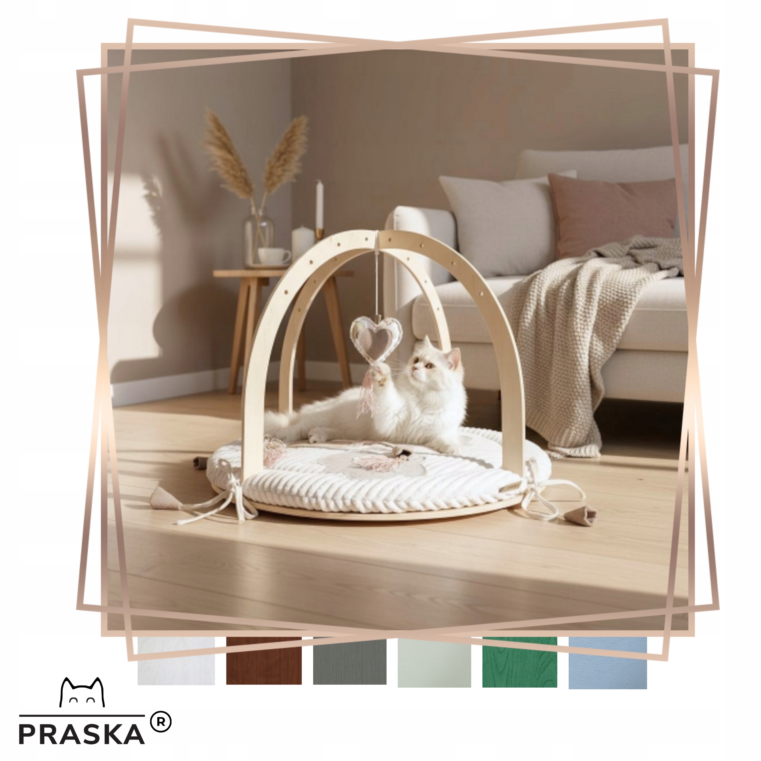 Levně Pražské Dětské hřiště pro kočky s podložkou 60 x 45 cm Love Natural překližka Barva