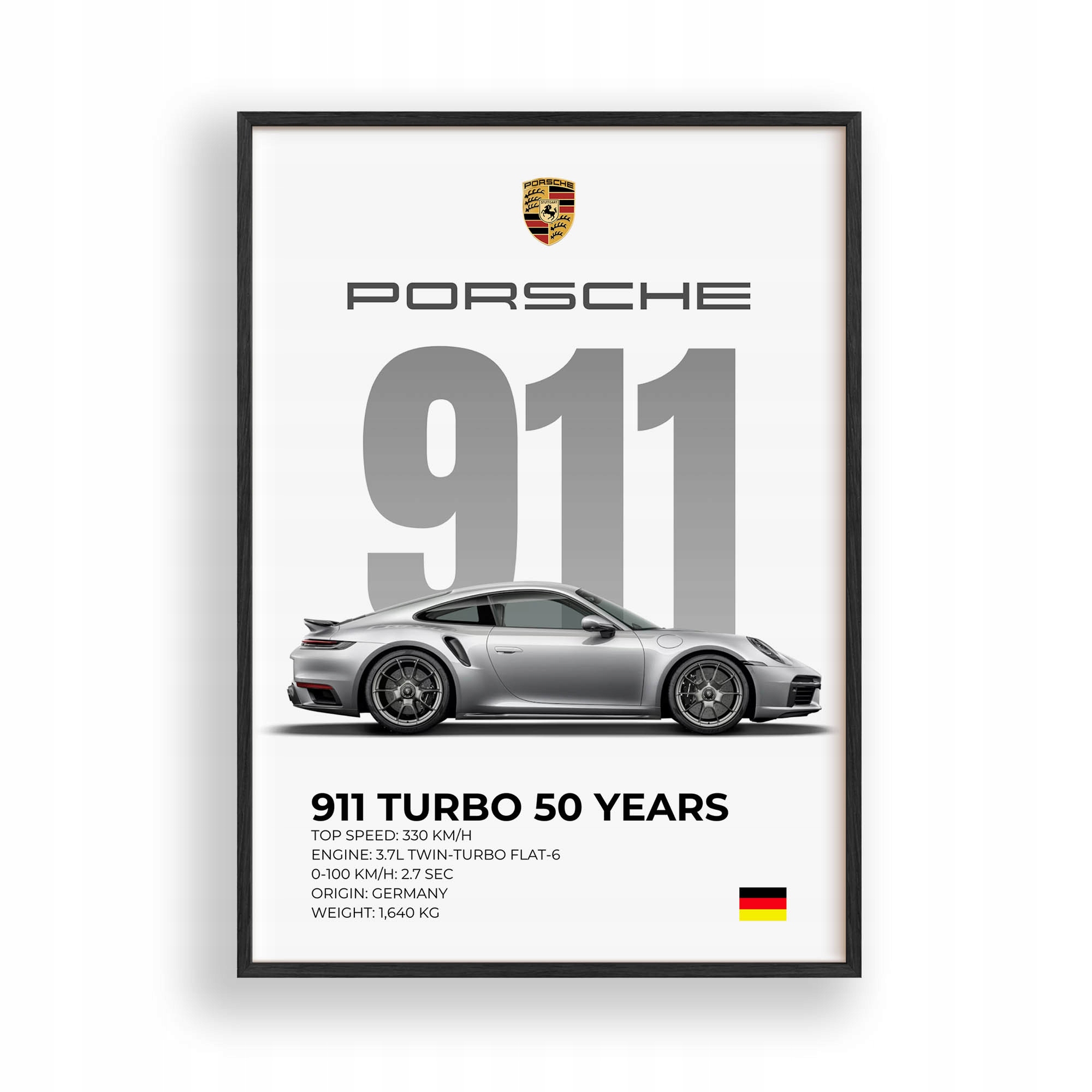 Obraz Auto Porsche 911 Turbo 50 Plakát Rámeček Dřevěný Černý 30x42 cm