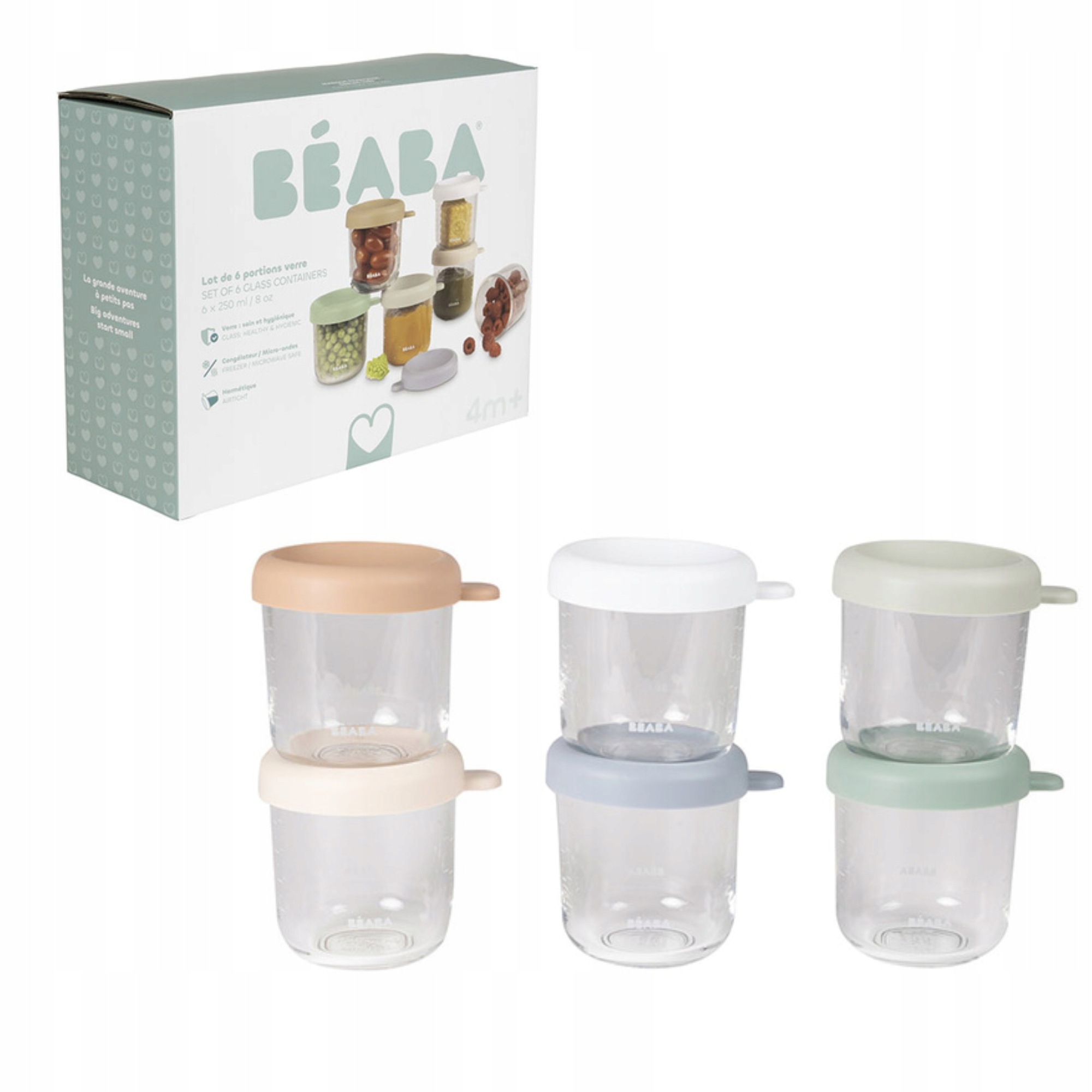 Beaba Zestaw Pojemników Słoiczków Szklanych z Zamknięciem 6x250 ml Mix