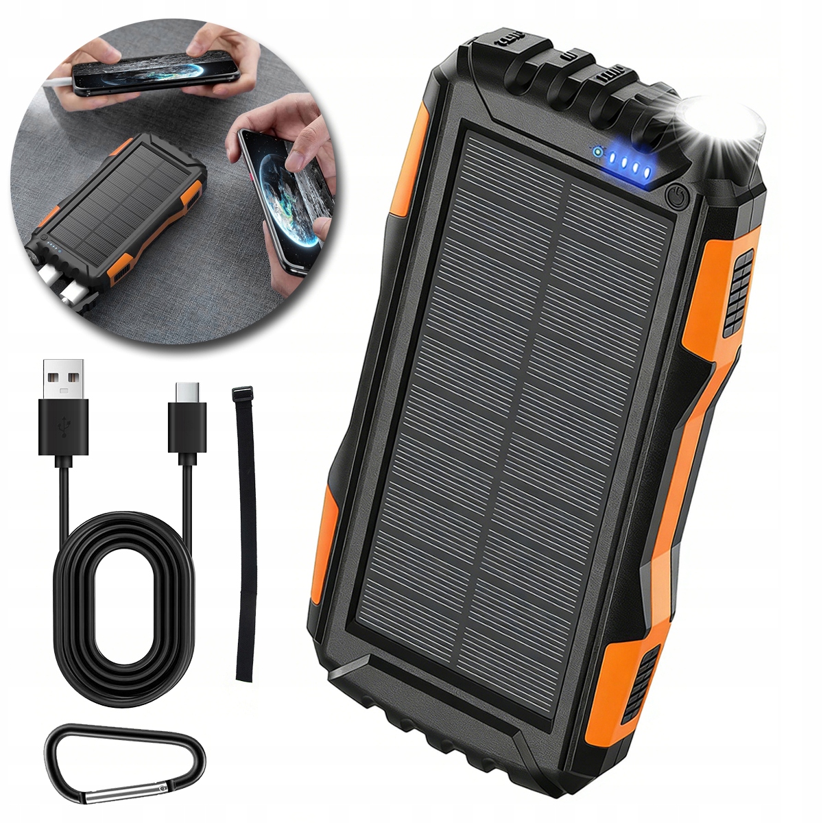 Powerbank Ładowarka Panel Solarny Indukcyjny 30000 mAh Usb Latarka Led
