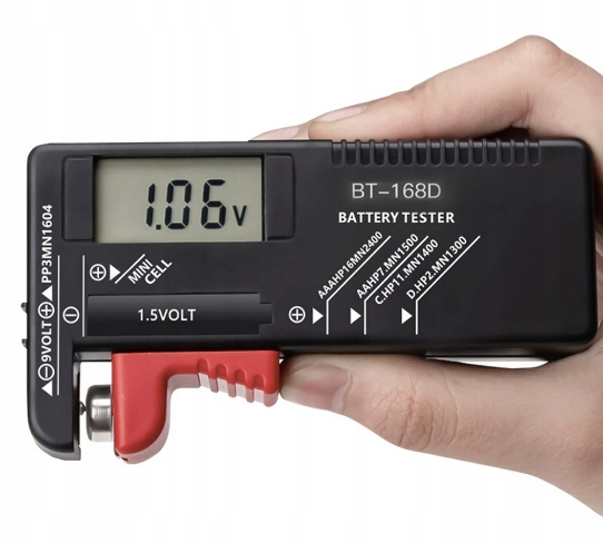 TESTER MIERNIK DO BATERII AAA AA R3 R6 R9 LCD 9V AKUMULATORKI CYFROWY Model LCD