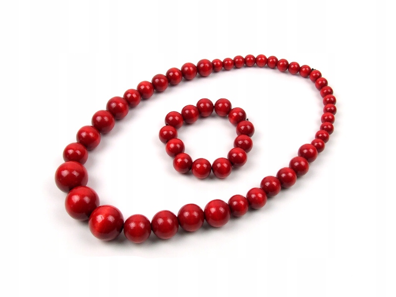 

Drewniane Korale Bransoletka czerwone folk