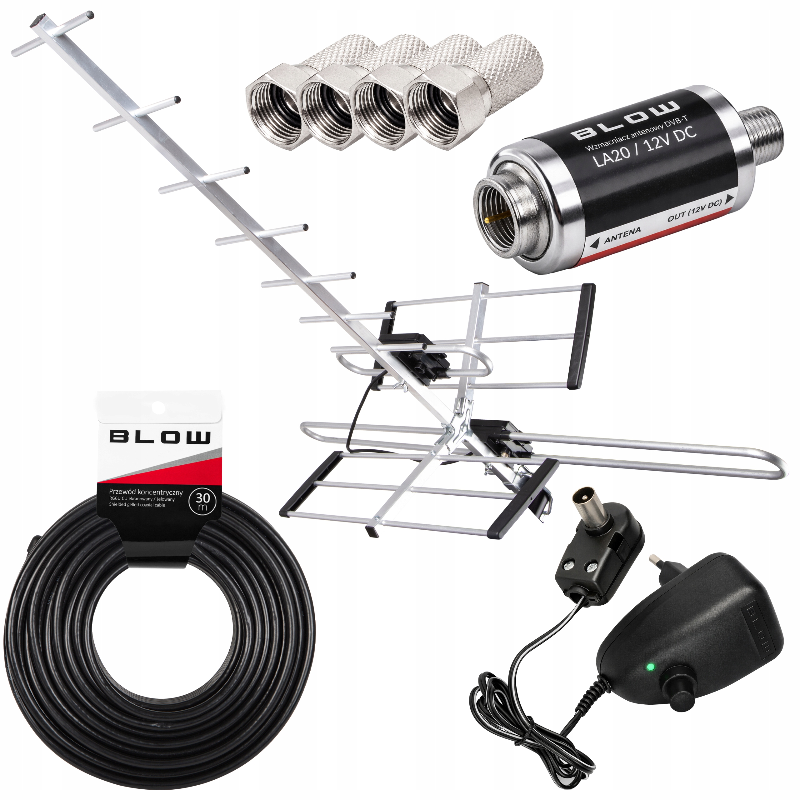 Anténa ATD31S Napájecí Zdroj Zesilovač Koaxiální Kabel 4X Konektor F