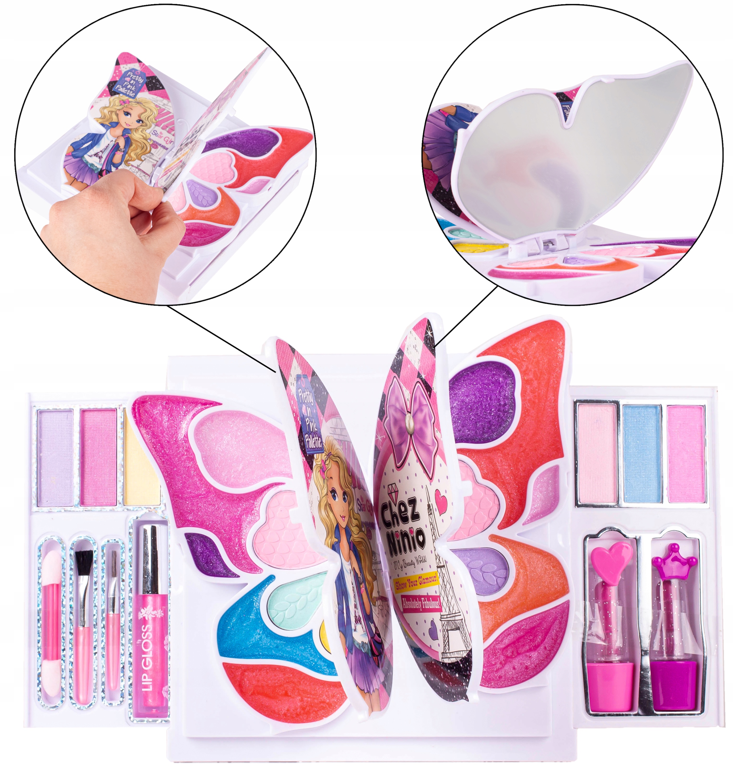 ZESTAW KOSMETYKÓW DO MALOWANIA MAKIJAŻU MOTYLEK Materiał Plastik Inny