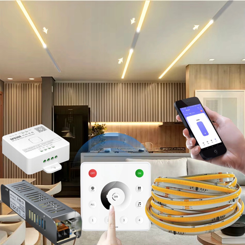 Sada Led Cob Digitální Páska 5 M Teplá 24V Tekoucí Ovladač Napájecí Adaptér