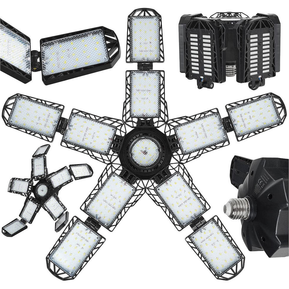 Lampa Garażowa Led Sufitowa Rozkładana Halogen E27 5 Ramion 8300LM 6500K