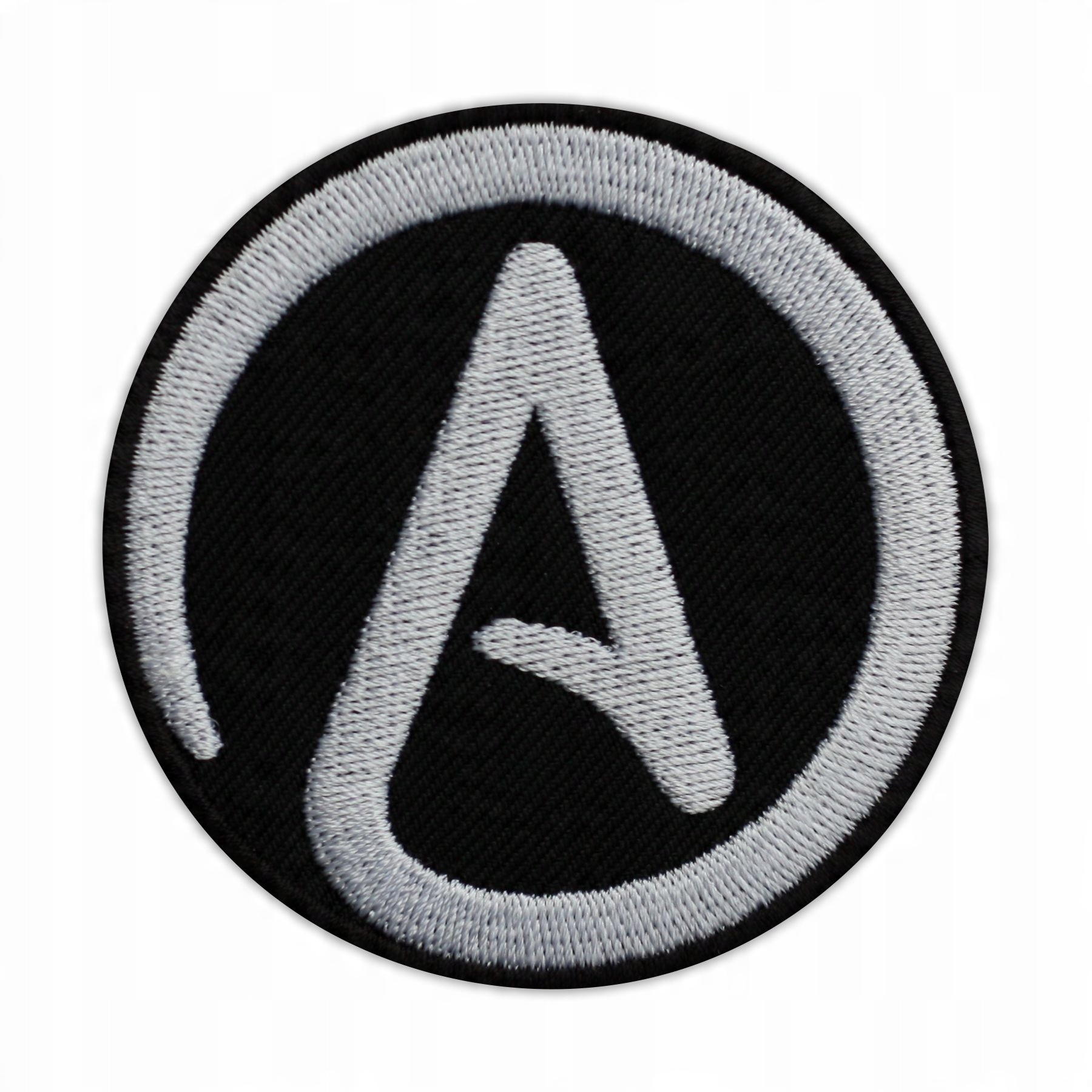 

Naszywka A jako symbol Ateizmu - czarna, Haft