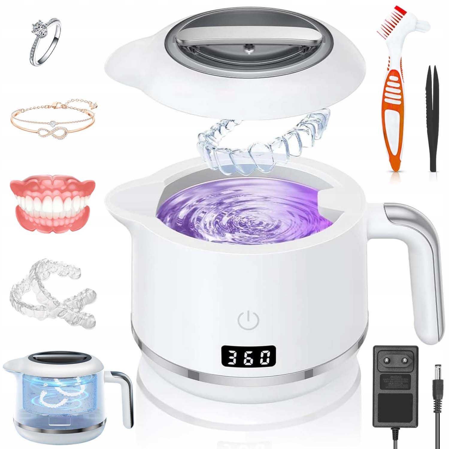 Myjka Ultradźwiękowa 180ML 24W Z Lampą Uv Wnętrze Ze Stali Nierdzewnej 304