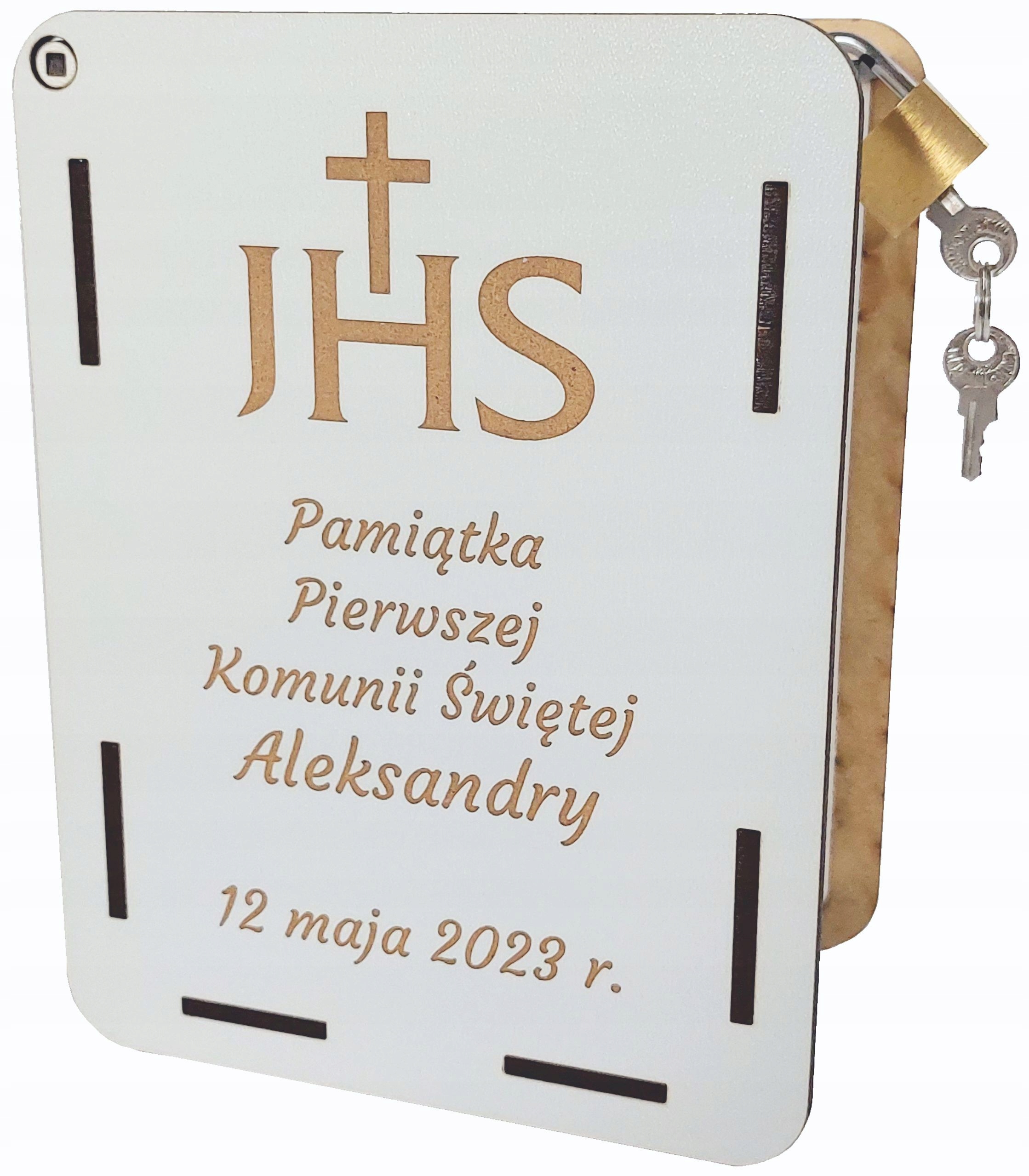 Pamiątka Pierwszej Komunii Świętej Skarbonka Kolor biały