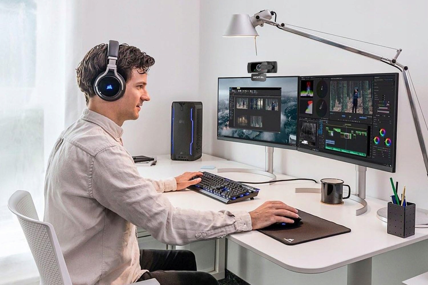 aigolink Kamera 1080P Mikrofon Osłona Stojak Laptop PC Streaming — miniatura 8