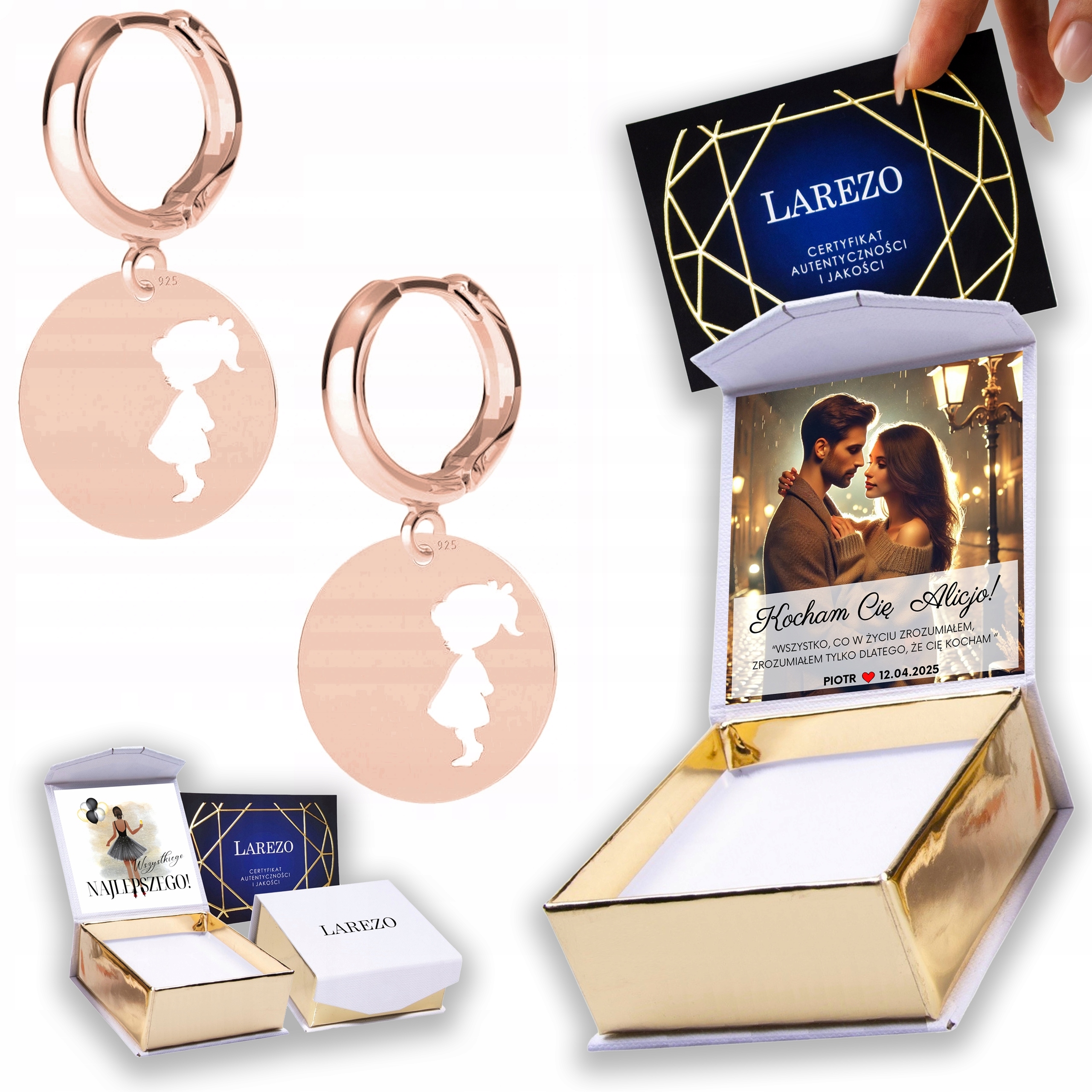 Náušnice Pozlacené 925 Kulaté Plechy s Dívkou Girl Family Print