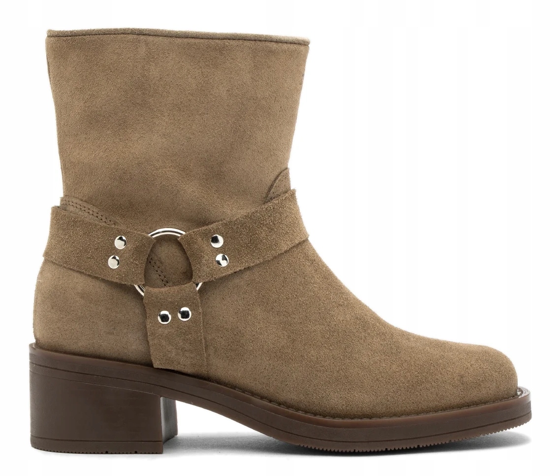 Dámské Kotníkové Boty Biker Boots Olivové Na Podpatku Z Kůže Zateplené Ryłko 38