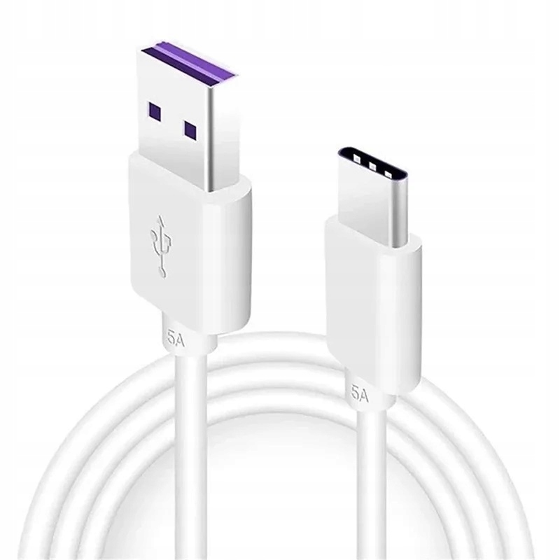 KABEL USB DO USB-C BIAŁY 5A SZYBKIE ŁADOWANIE 1M Złącza USB - USB 3.1 typ C