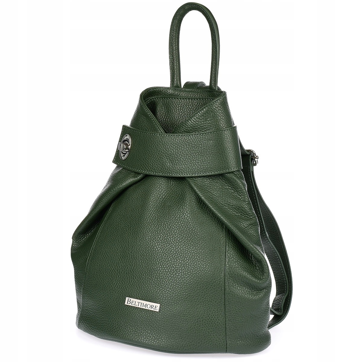 Tmavě zelený dámský elegantní kožený batoh se zapínáním Beltimore T54
