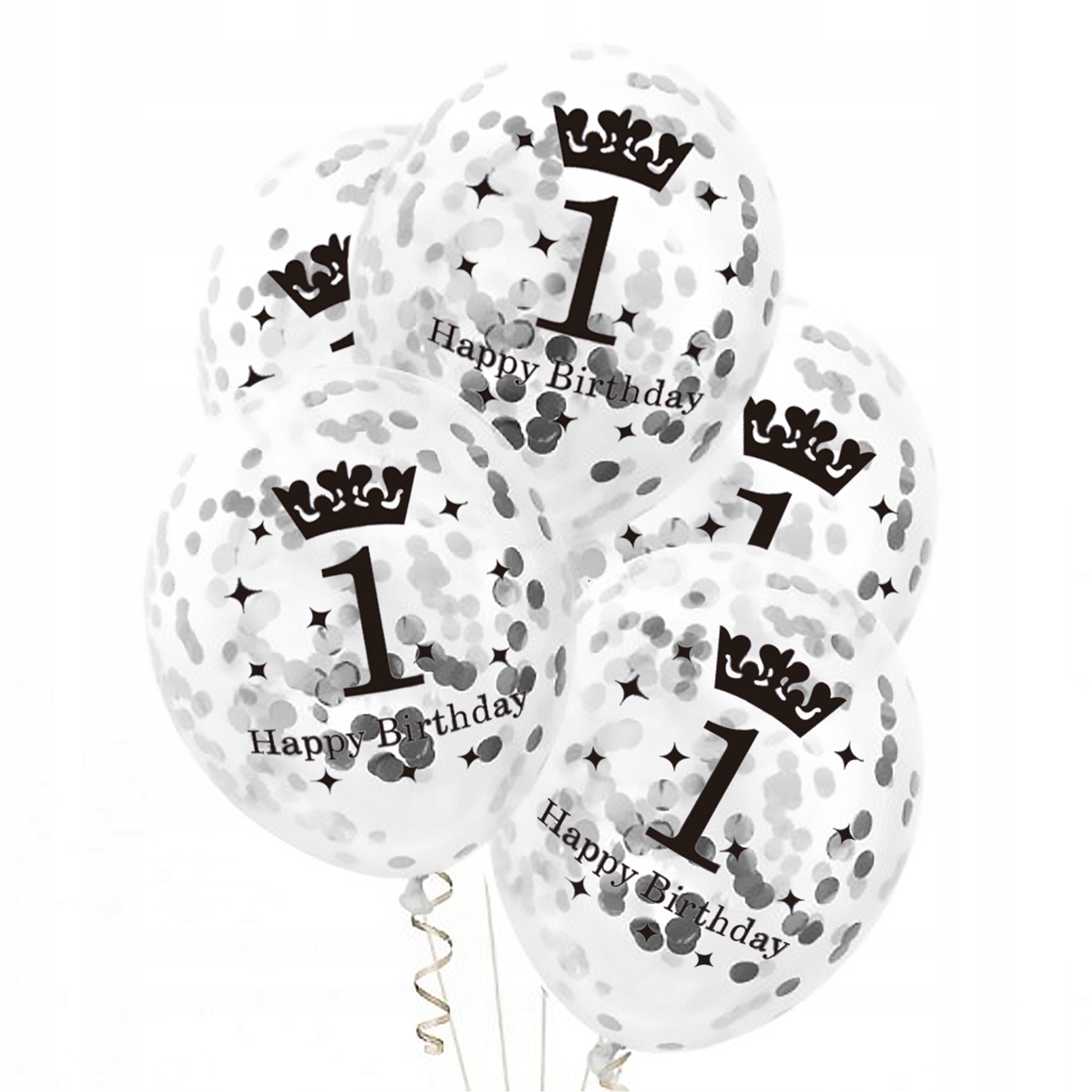 

Balony z konfetti Srebrnym na Roczek, 1 urodziny