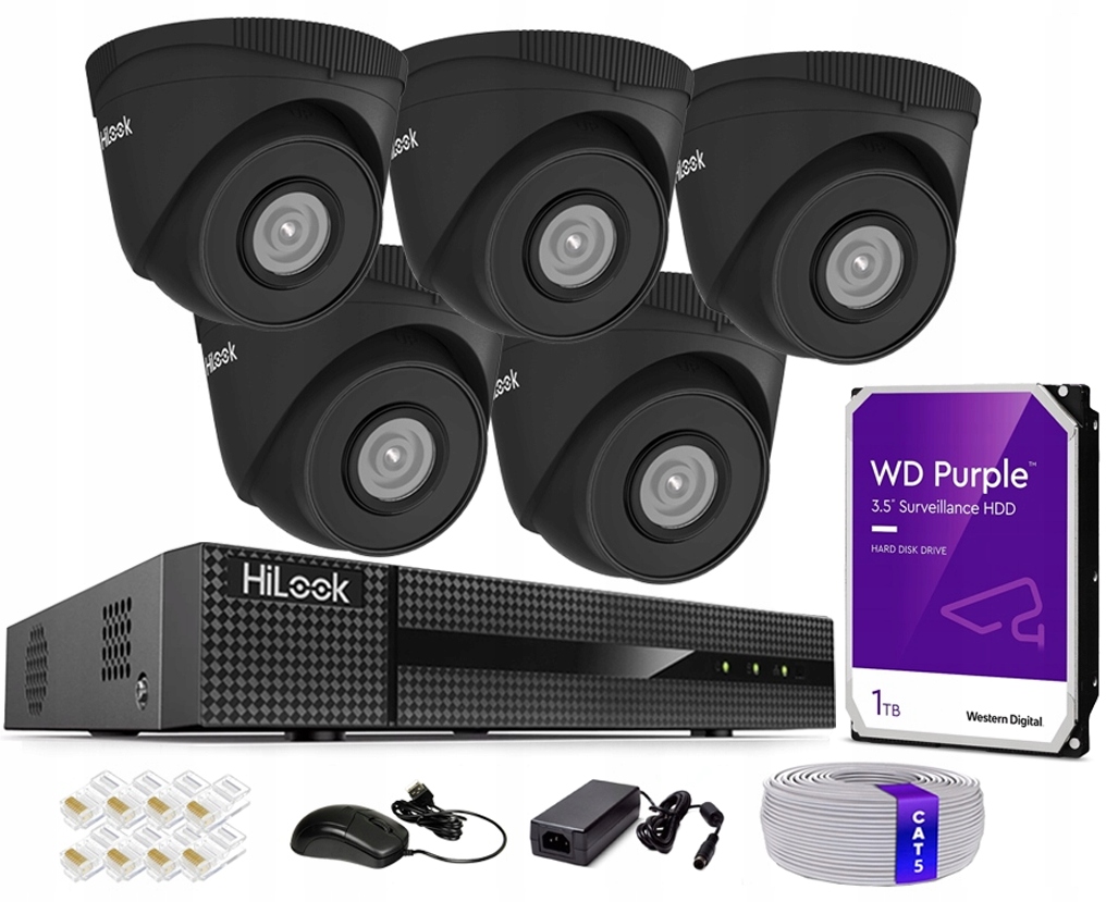 Sada pro monitorování 5MPx PoE 5 venkovních Ip kamer HiLook By Hivision