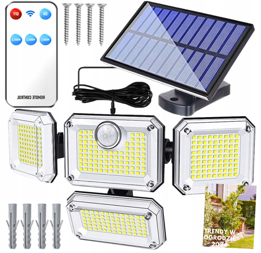 LAMPA SOLARNA ULICZNA LED ZEWNĘTRZNA OGRODOWA MOCNE ŚWIATŁO CZUJNIK RUCHU!