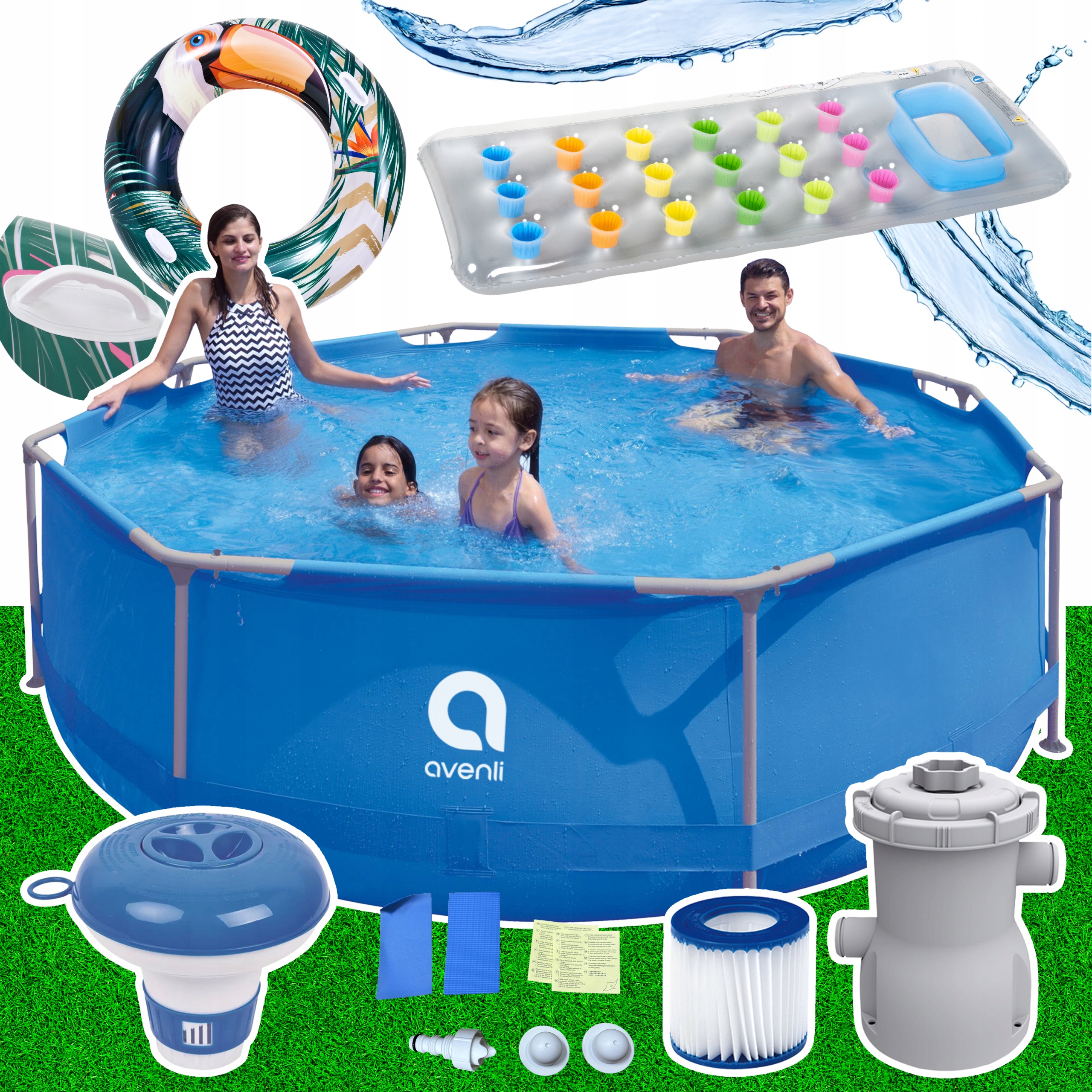 Basen Stelażowy Okrągły Ogrodowy Avenli 360x76 Pompa Materac Koło Filtr