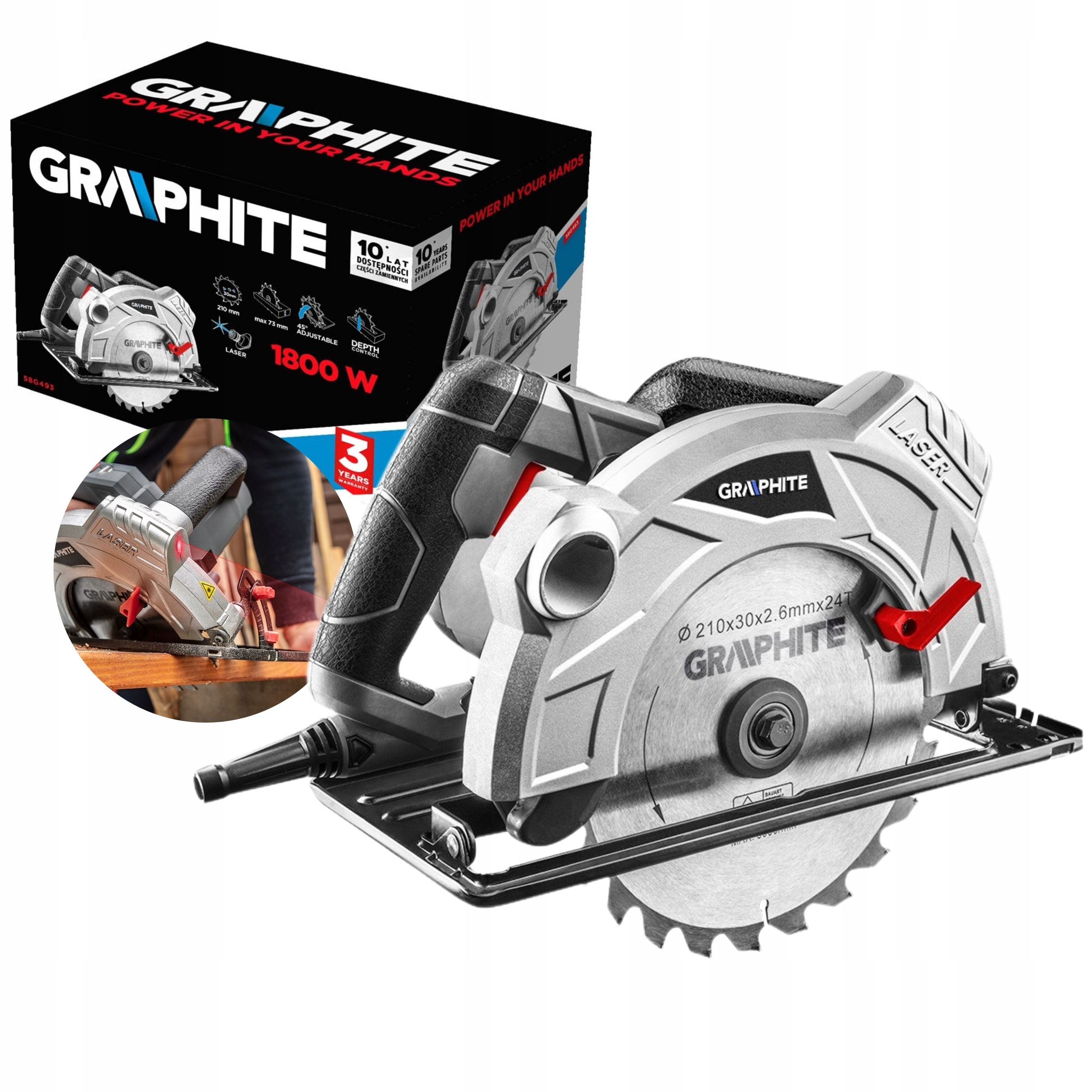 Graphite Elektrická Kotoučová Pila Síťová Řezačka 58G493 1800W 210MM