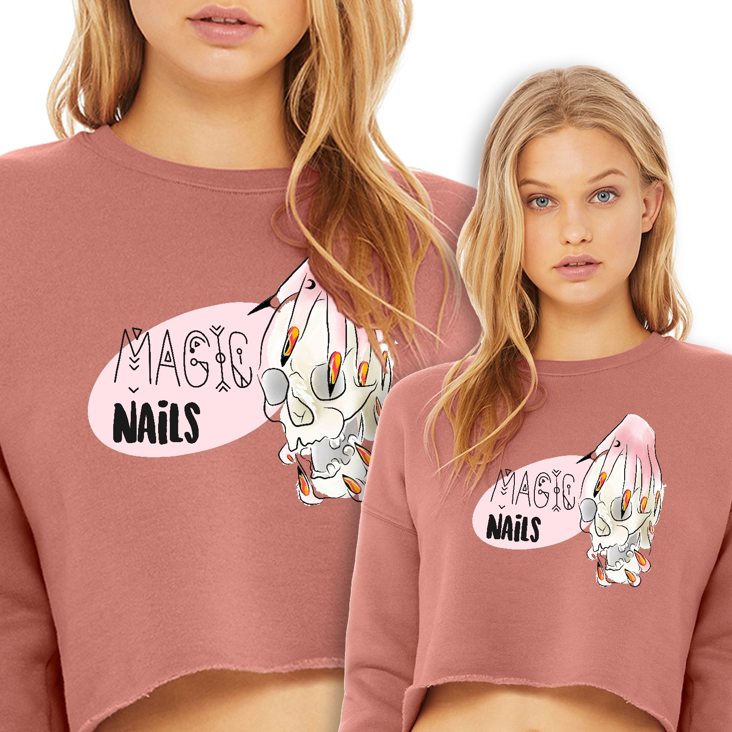 Pohodlná krátká Mikina Růžová Magic Nails Vzorky Xs