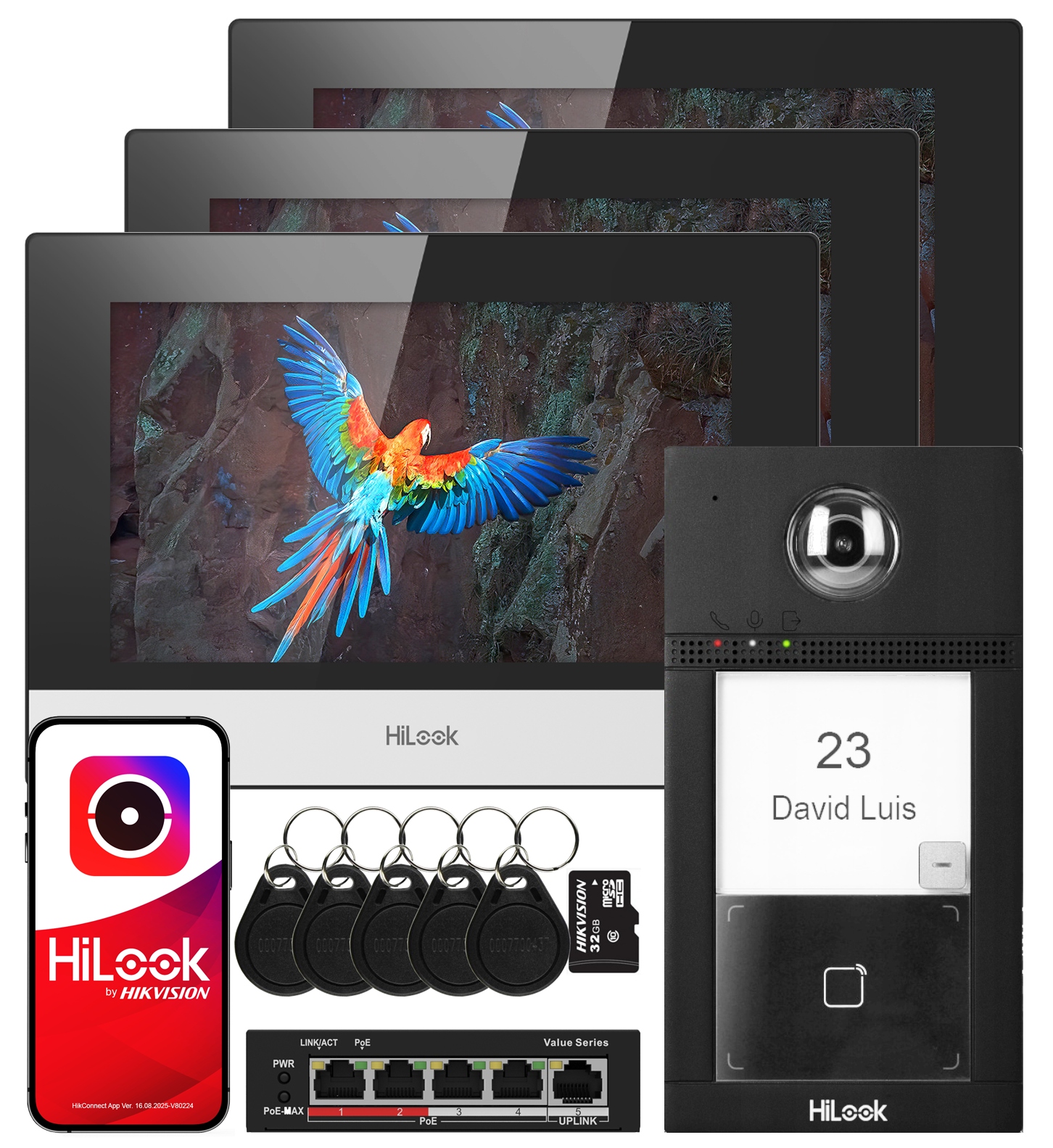 Videovrátnik WiFi IP-VIS-PRO/3-Monitors HiLook Brána Kľúčenky PoE