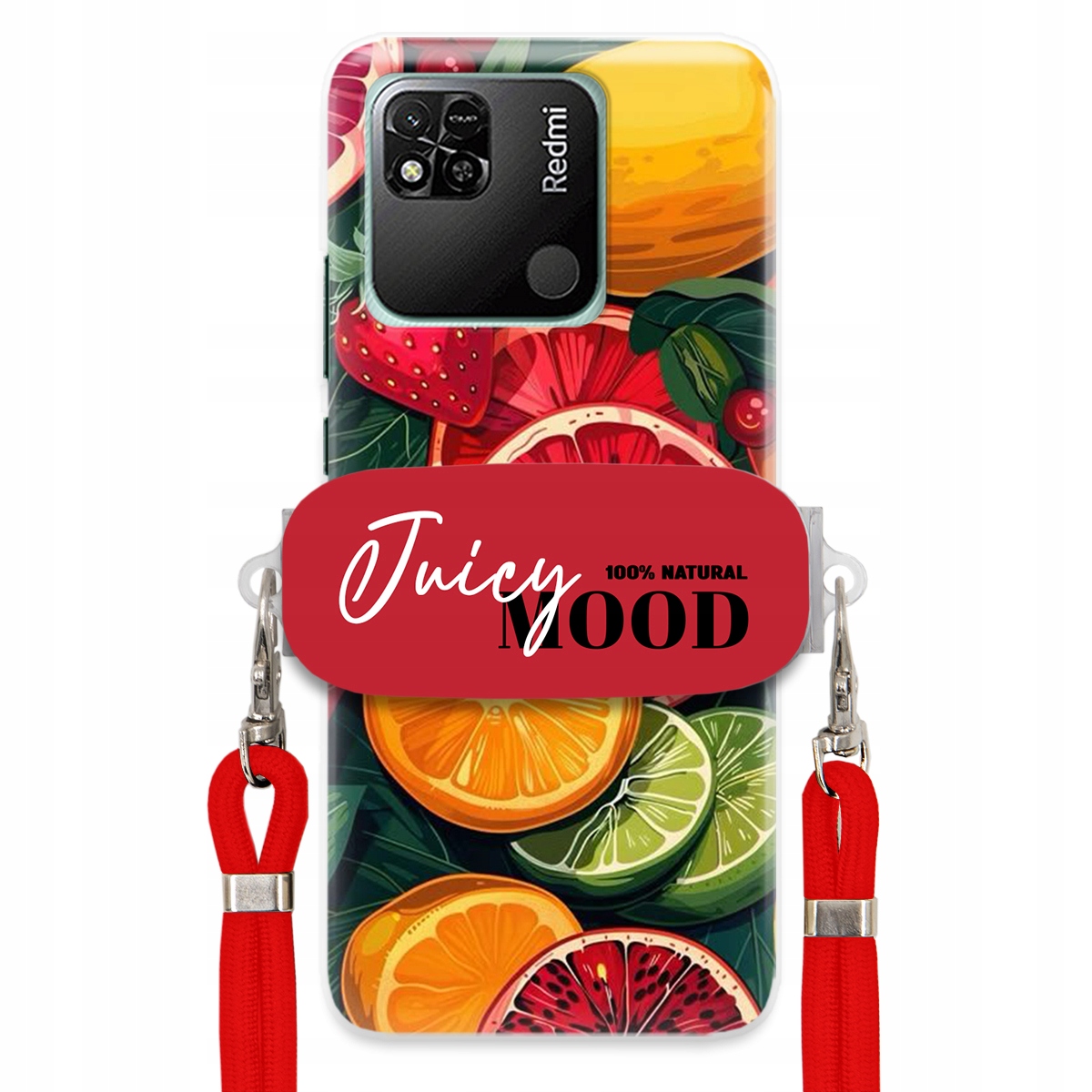 Puzdro pre Xiaomi Redmi 10A 4G Červené vodítko držiak Fruit Ovocie Juice Mood