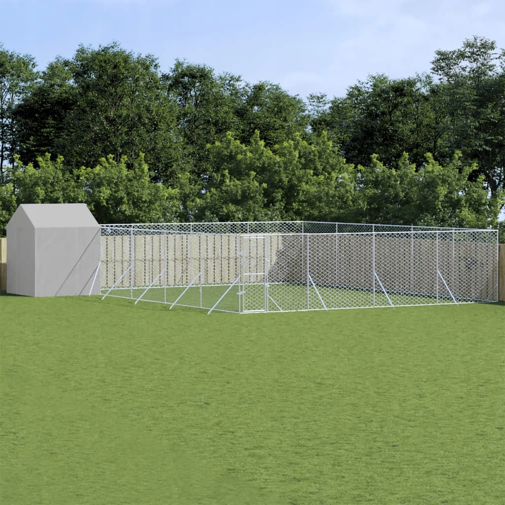 Levně Venkovní psí kotec se střechou stříbrný 10 x 10 x 2,5 m ocel