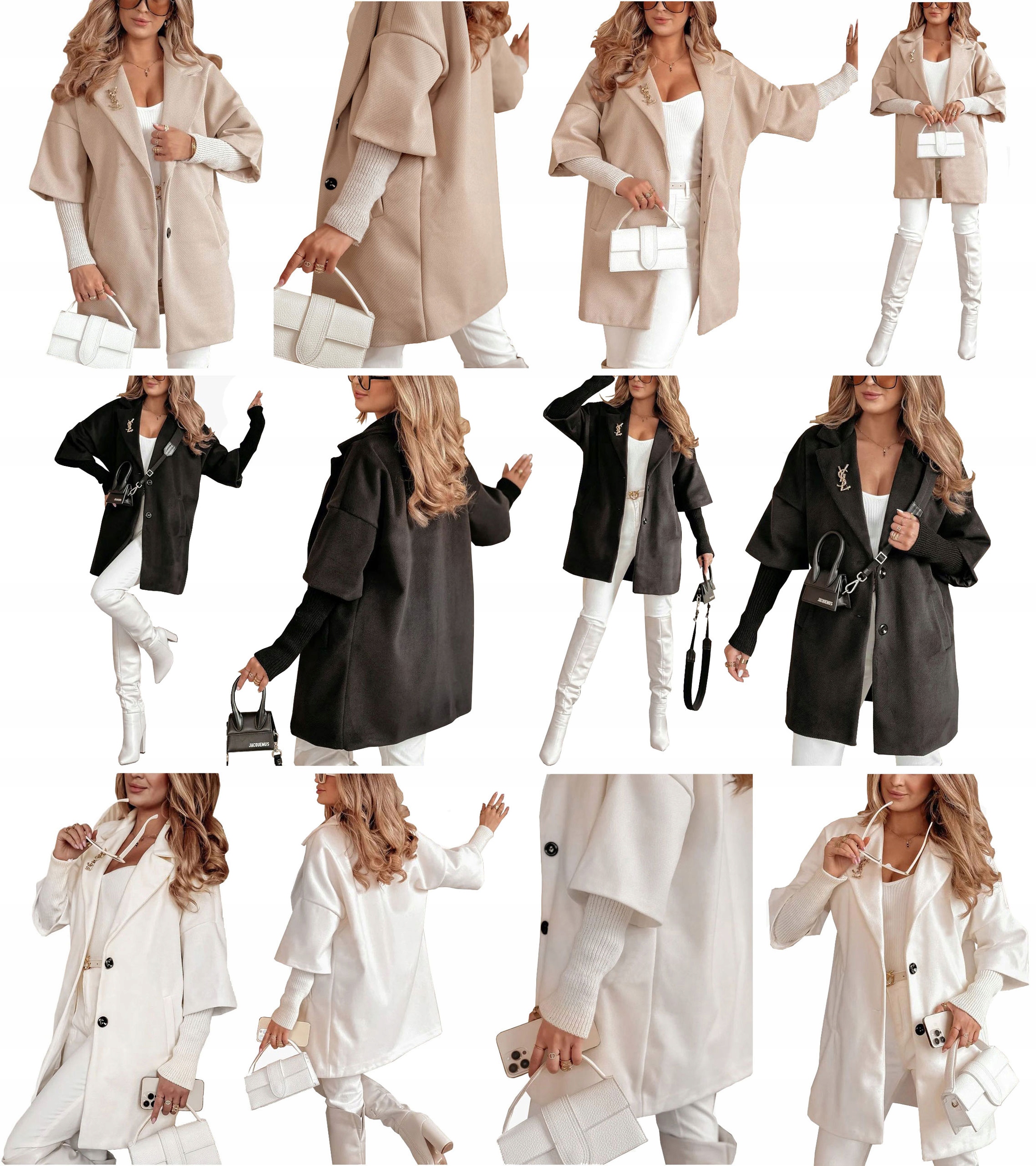 PŁASZCZ GRZYBEK PŁASZCZYK RĘKAWY ZE ŚCIĄGACZEM OVERSIZE KURTKA PREMIUM U Kaptur bez kaptura