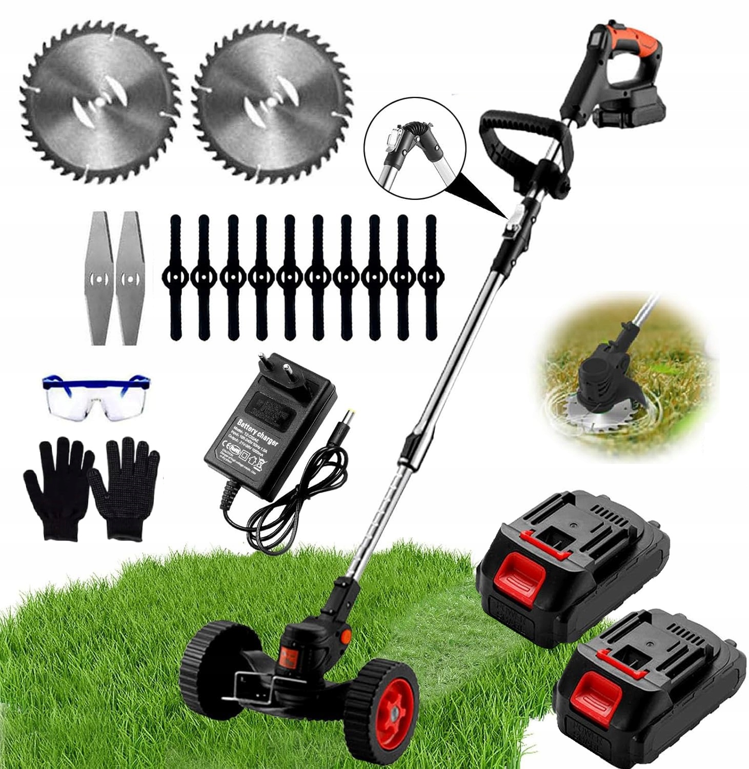 Křovinořez Křovinořez Akumulátorová Sekačka Na Trávy Na Kolech +2AKU 21V 880W