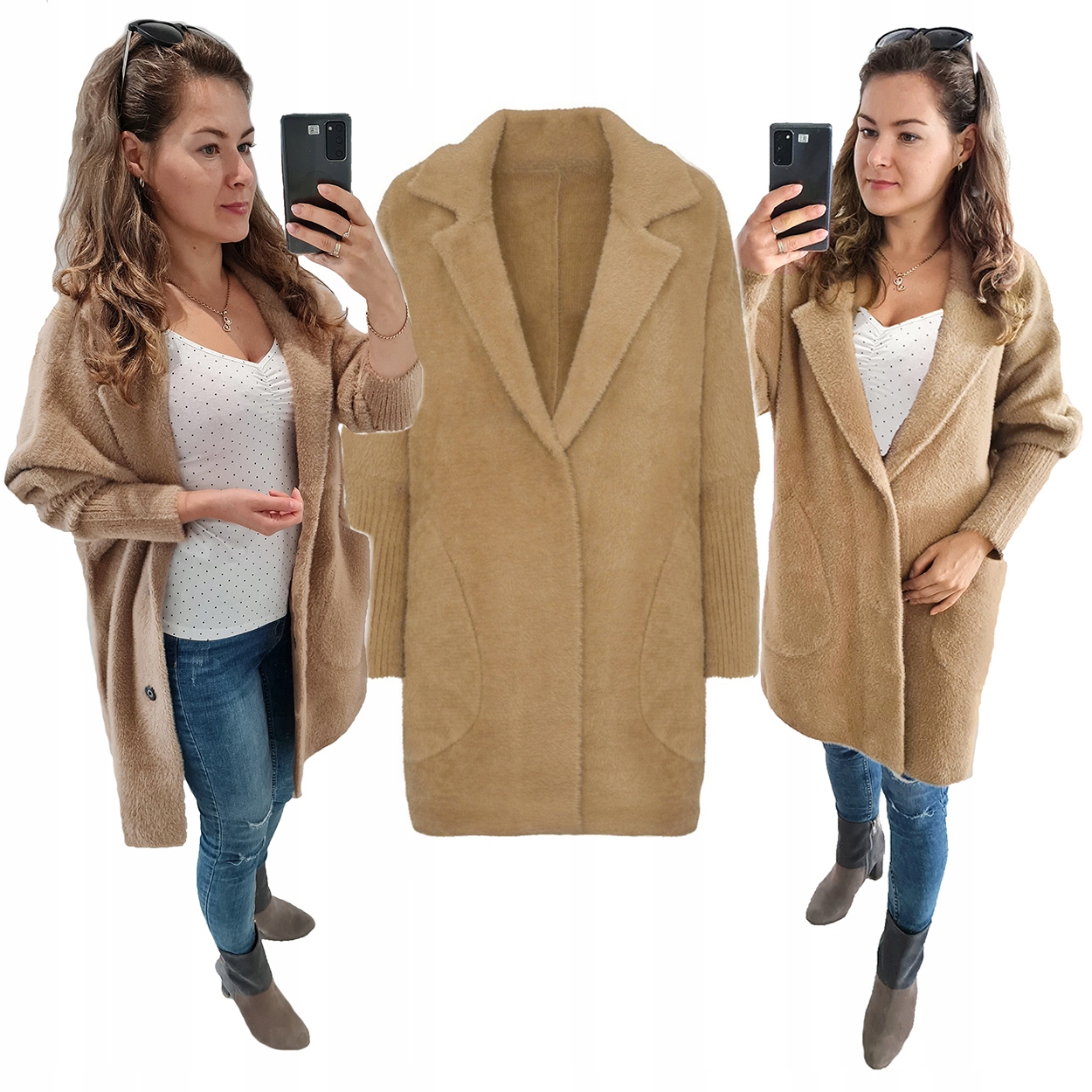 Velký Rozměr 44-54 Kabát Alpaki oversize Světlý Camel