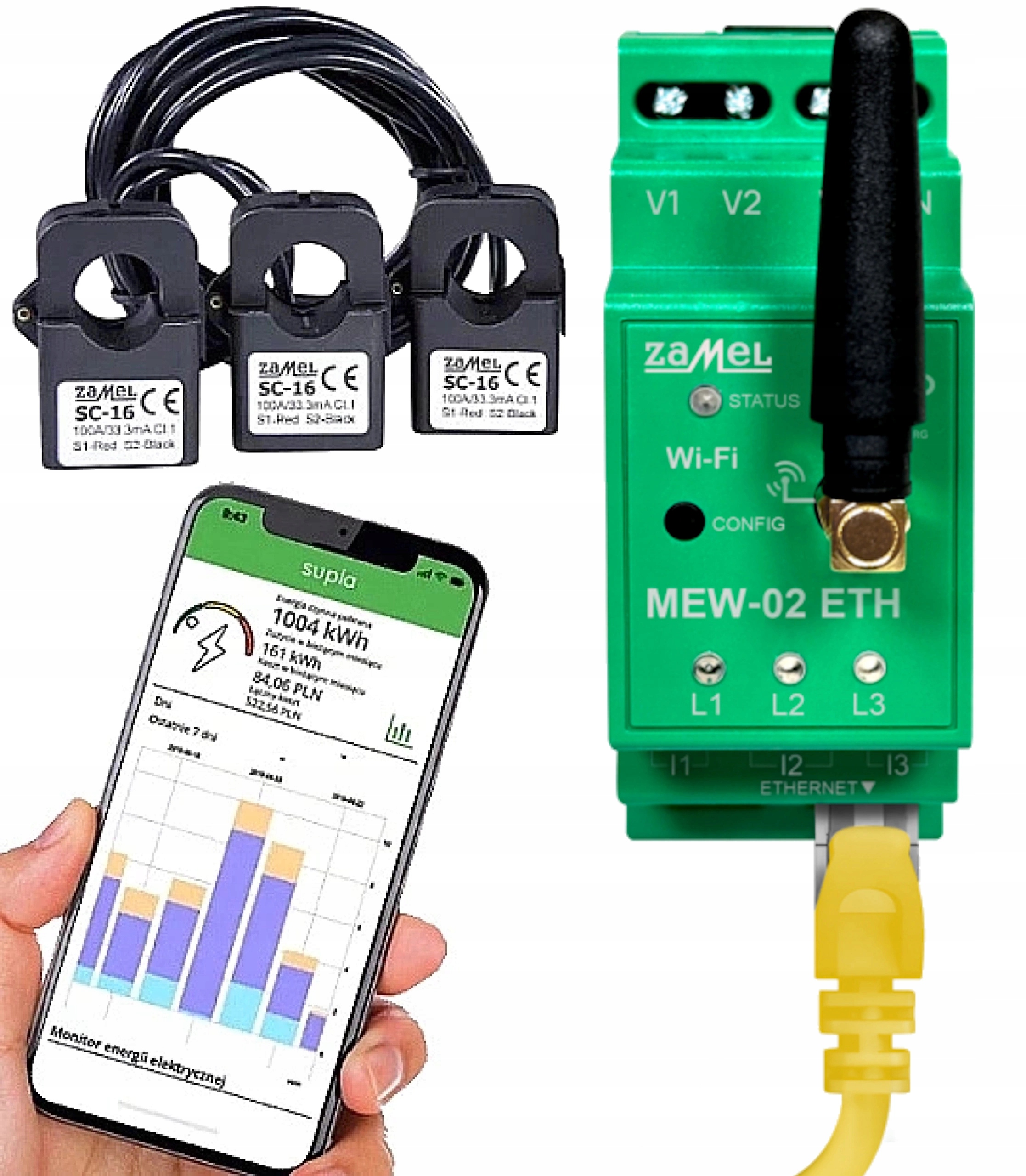 Licznik Monitor Energii Elektrycznej Prądu Antena wewnętrzna Ethernet Wi-Fi