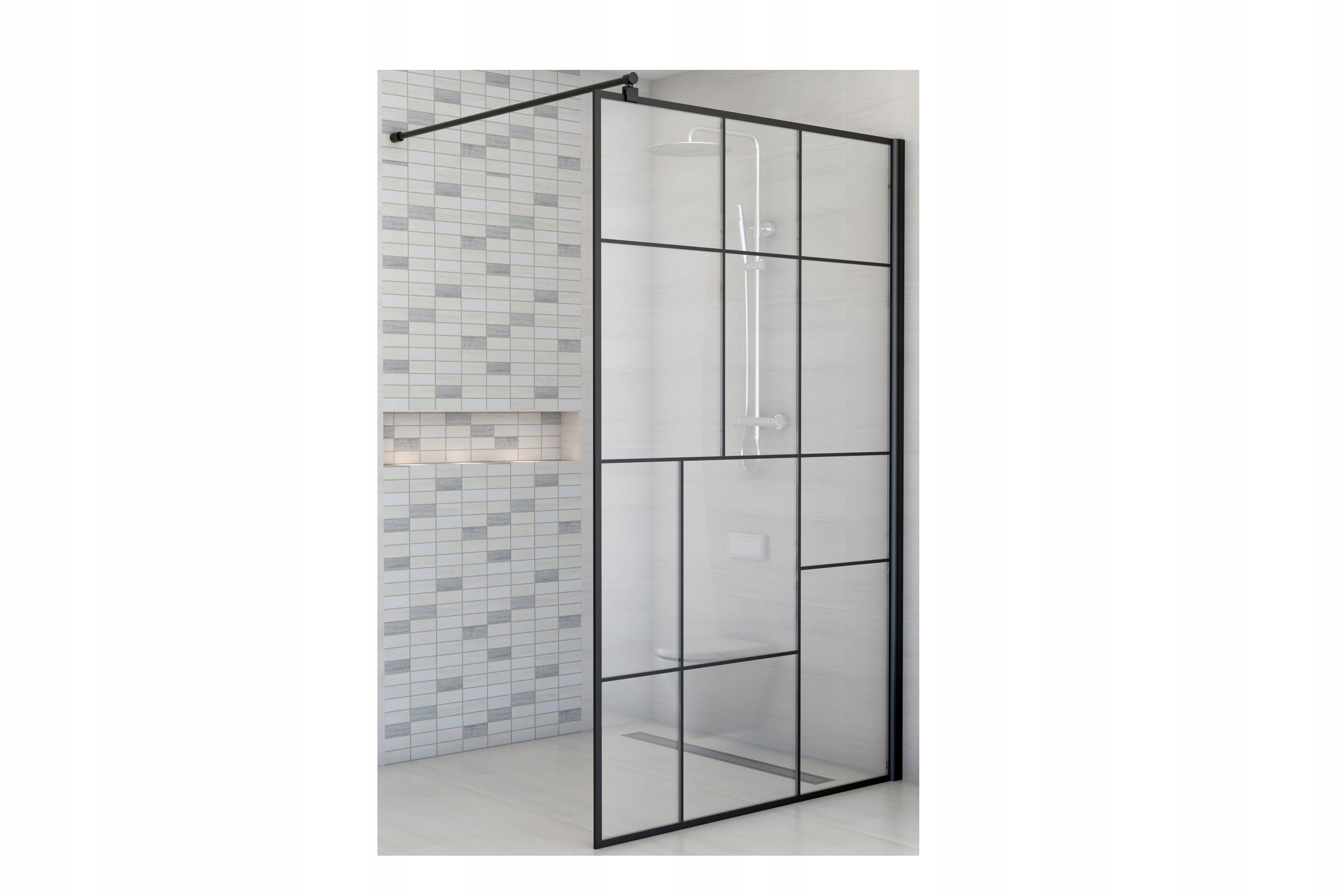 Kabina Černé Profily Tetris Walk In stěna 90 cm Sea-Horse