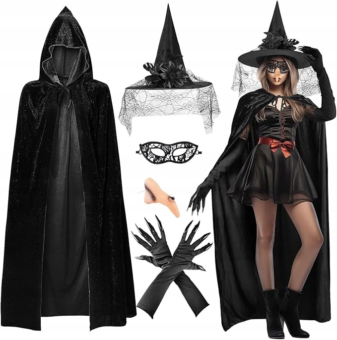 Kostým Čarodějnice Halloween Pro Ženy Plášť Klobouk Maska