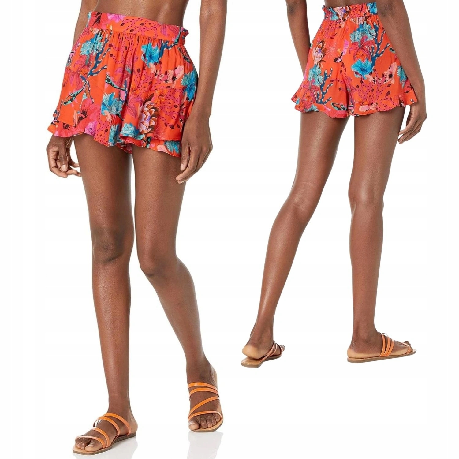 Kraťasy Desigual Alondra oranžová s květinami vel. S