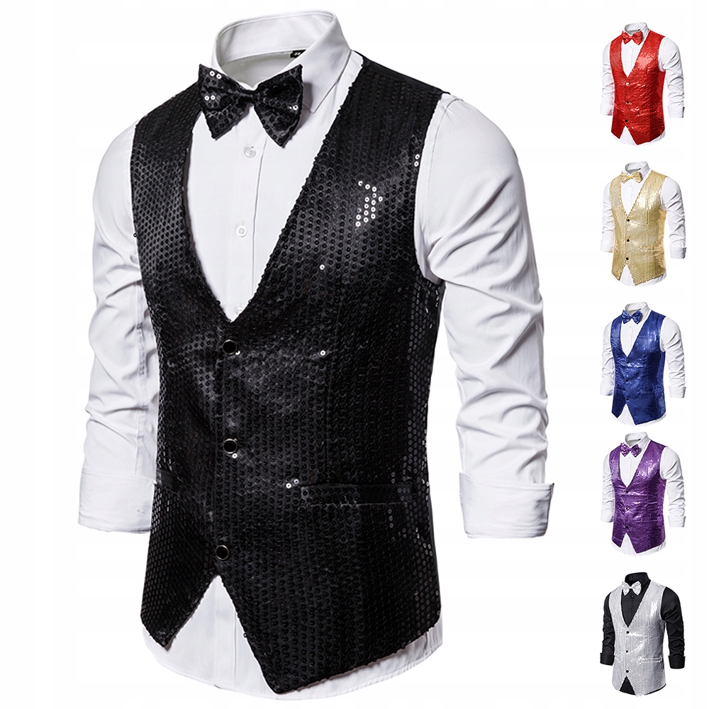 6 Styles Men Wedding Stage Show Gold Shiny Sequins Materiał dominujący poliester