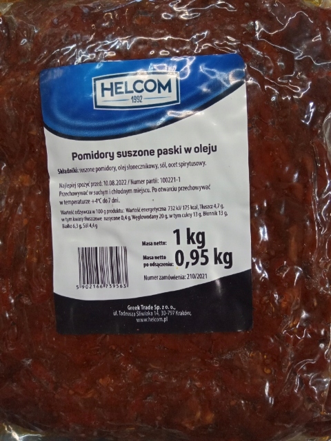 

Pomidory suszone paski w oleju Helcom 1kg 0,95kg