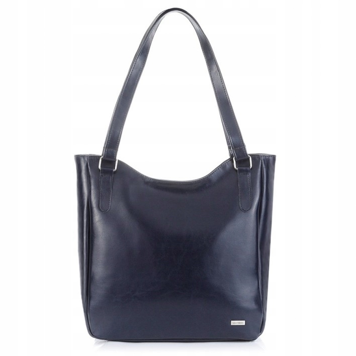 Dámská kožená kabelka přes rameno A4 tmavě modrá Shopper Bag Paolo Peruzzi