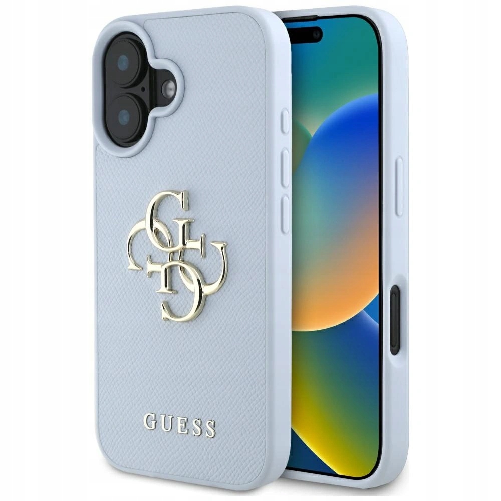 Pouzdro Guess Grained Big Logo Small Classic Logo pro Apple iPhone 16, modré