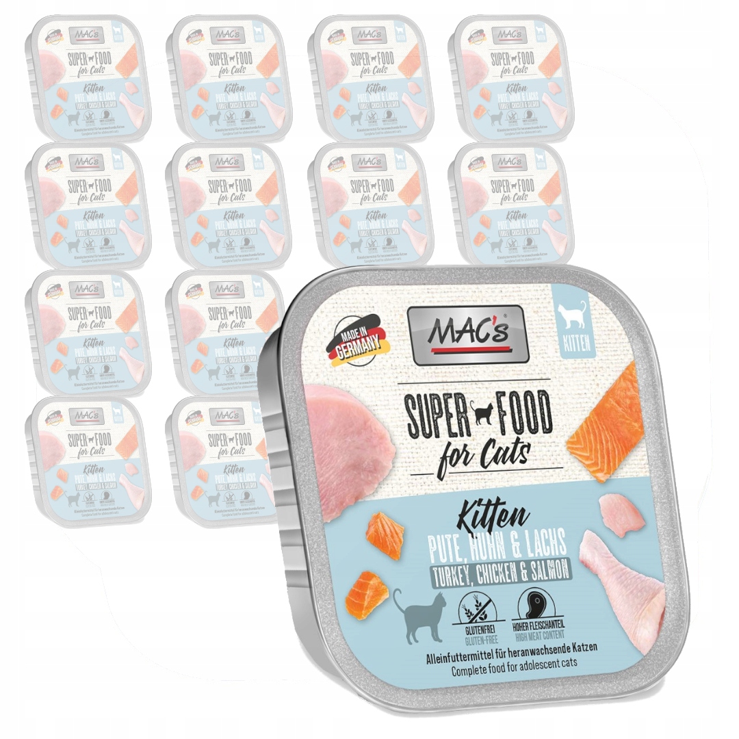 Levně MAC's Kitten 16x100g Vlhké Krmivo Krůta , kuřetem a lososem